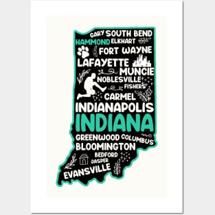 Hammond Indiana cute map Evansville, Carmel, South Bend, Fishers, Bloomington, Hammond, Gary Posters and Art